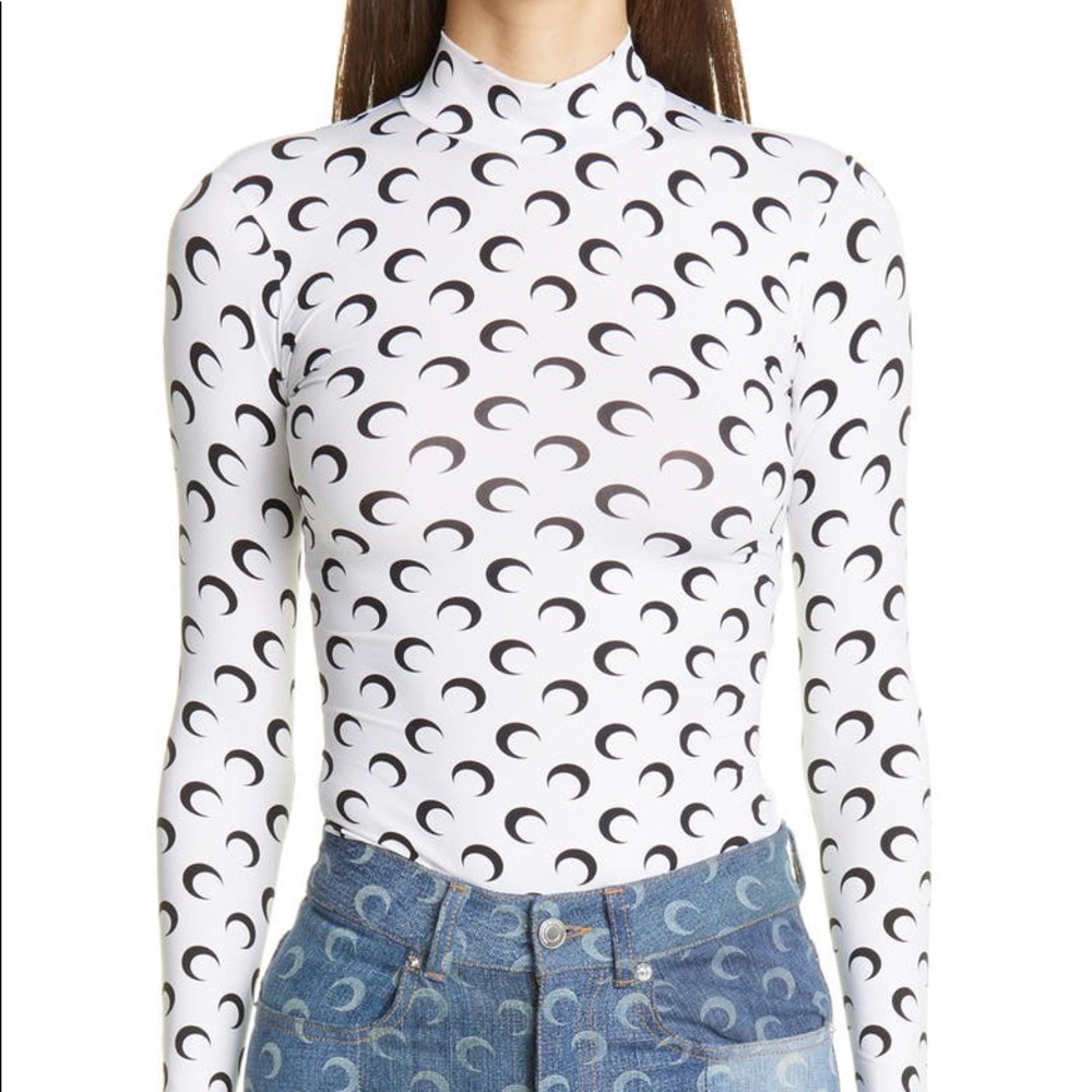 MARINE SERRE Fitted Moon Print Mock Neck Top